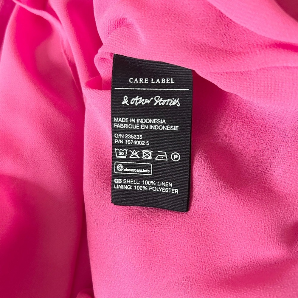 & Other Stories Hot Pink Linen Ruffle Mini Dress Smocked Back Size EUR 42 US 10 - Picture 6 of 6